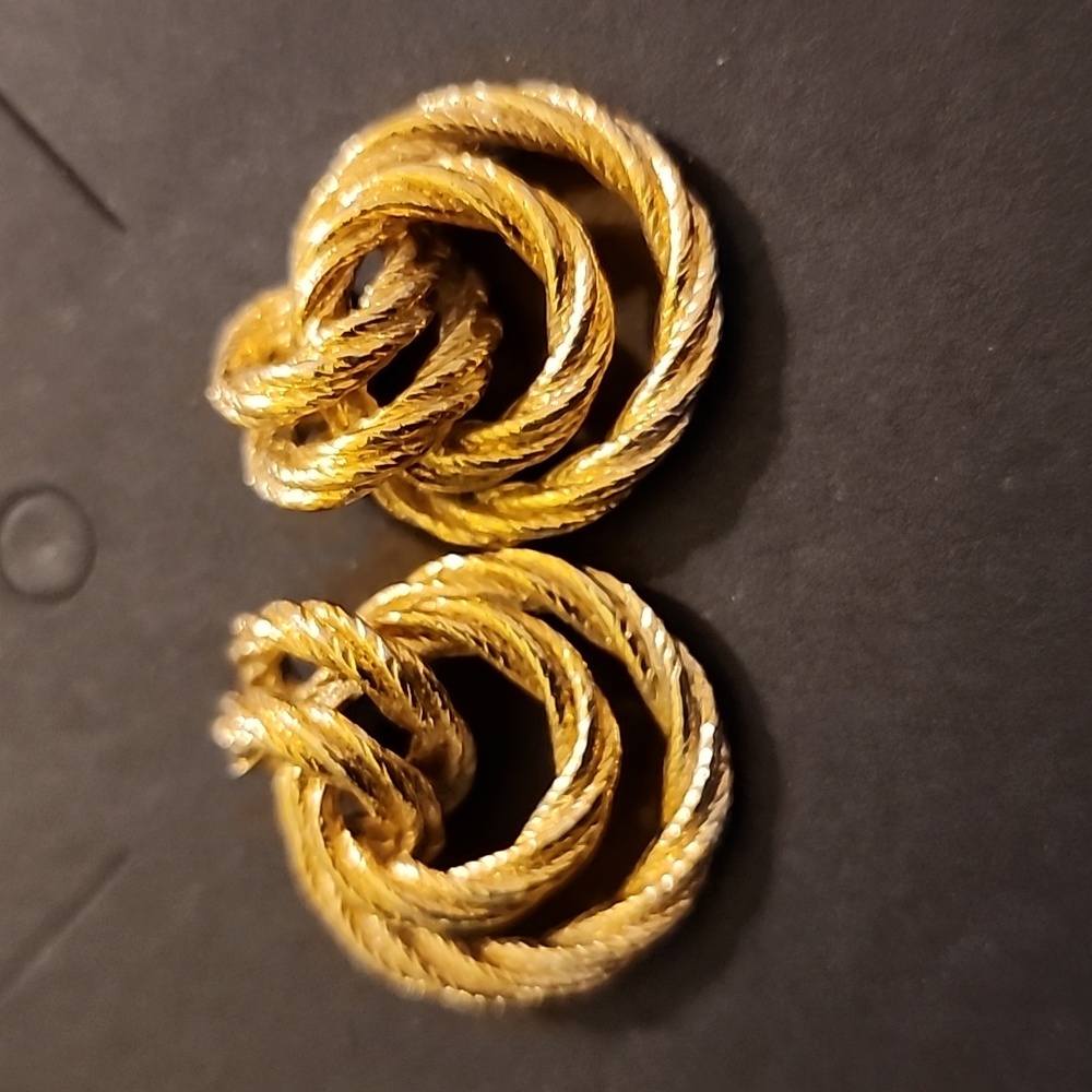 Gold Tone Rope Knot Post Earrings - Picture 1 of 5